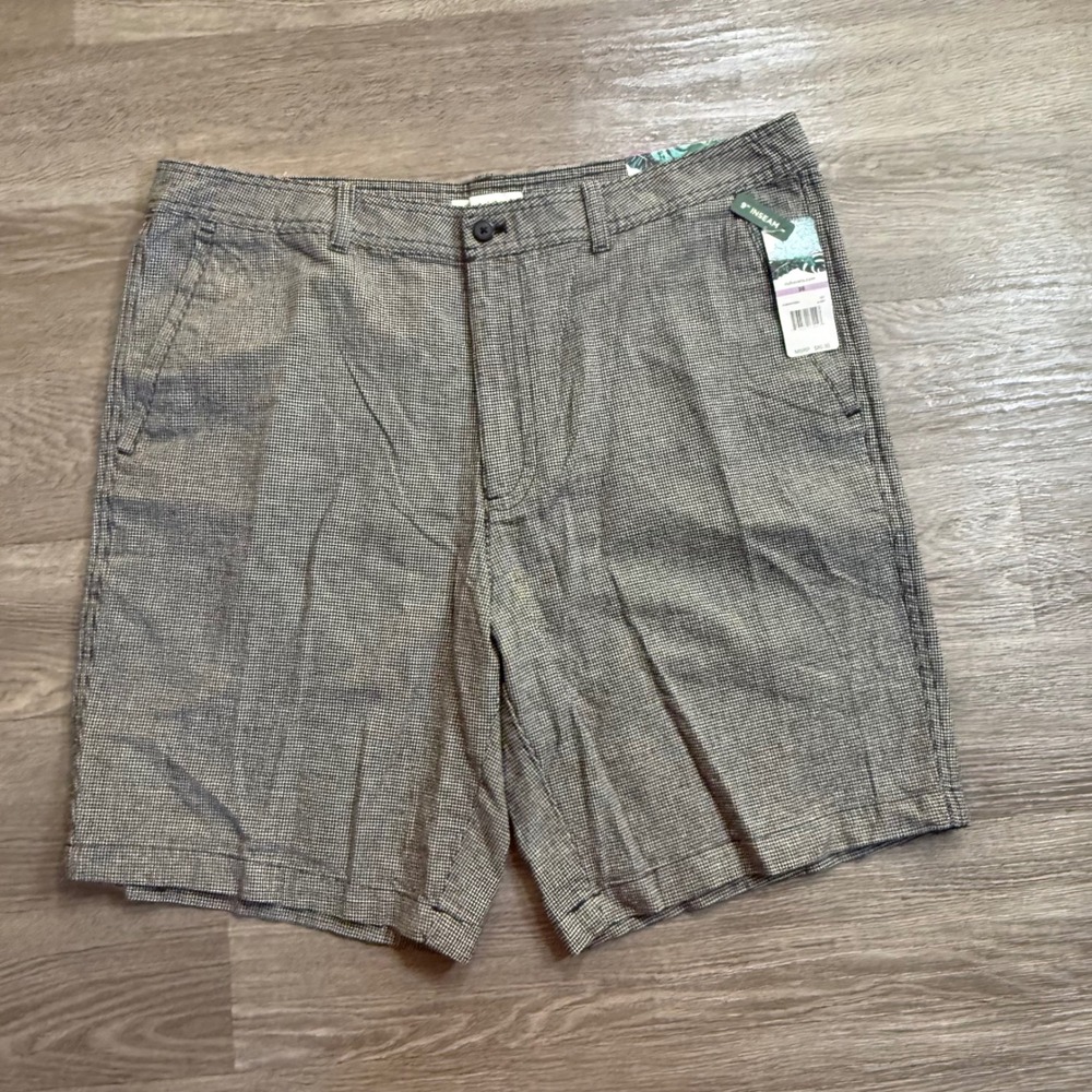 Cubavera Mens Linen Blend Houndstooth Shorts 38 Sleet Grey CUBSD035DS 9 Inseam
